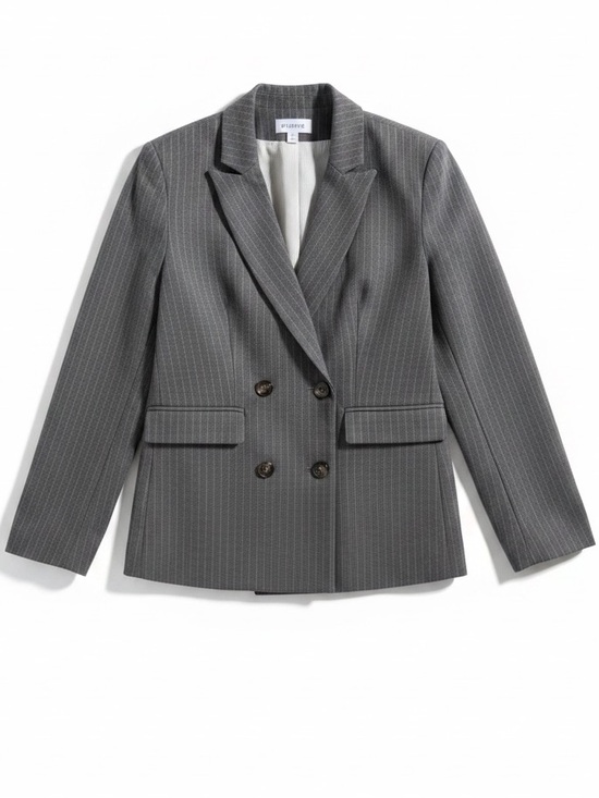 Evereve Jackets & Blazers - EVEREVE Double-Breasted Blazer Pinstripe Gray White Medium *Blazer ONLY